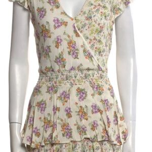 Alice + Olivia Cream and Purple Floral Blouse